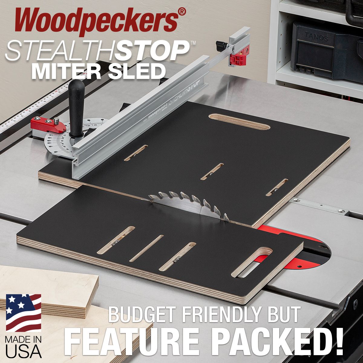 Woodpeckers StealthStop Miter Sled Fits Most Table Saws
