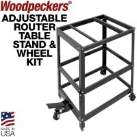 Woodpeckers adjustable router table stand and wheel kit  is adjustable for table heights from 36" to 42". 