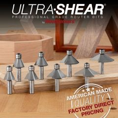 1/2" Shank Carbide-Tipped Chamfer Bits in 4 Standard Miter Angles
