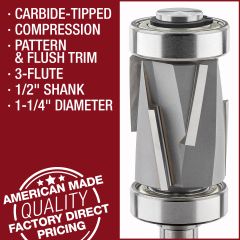 carbide tipped compression pattern flush trim 3 flute router bit
