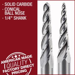 Ultra-Shear Solid Carbide Conical Ball Nose Bits.