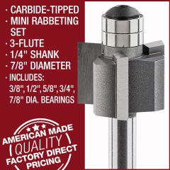 Carbide Tipped 3-Flute Mini Rabbeting Bit