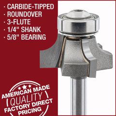 Ultra-Shear Carbide-Tipped 3-Flute Roundover Bits