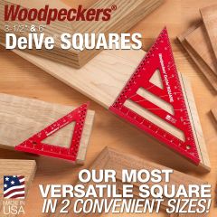3-1/2" and 6" DelVe Squares with samples of woodworking projects.
