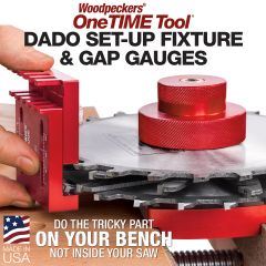 Measuring dado blade with Gap Gauge. Dado blade assembled on 