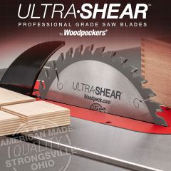 Ultra-Shear Flat-Top Grooving Blade shown with box joints and dadoes in plywood
