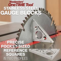 Woodpeckers Stainless Steel Gauge Blocks on table saw. GB-225 aligning saw blade.