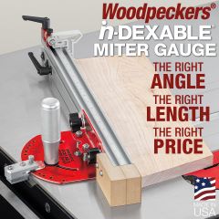 Making 15° miter cut on table saw with in-DEXABLE Miter Gauge.
