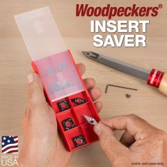 Storing up to 10 inserts in Woodpeckers Insert Saver. 