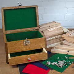The J1001 Just Right Box DIY Kit with finished product beside included parts and materials.