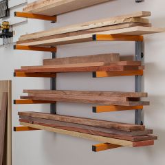 These heavy-duty, powder-coated steel wall racks provide 440 lbs. of weight capacity (110 lbs. per level) and they’re quick and easy to install.