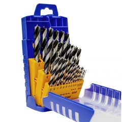 FISCH CHROME-VANADIUM STEEL BRAD-POINT BITS Side View of Drill Bits in Case