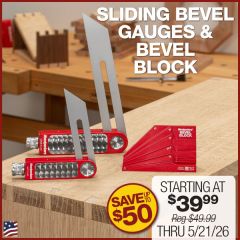 Sliding Bevel Gauges and Bevel Block with headline: Positive Locking and a bit of Flash