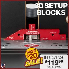 3D Setup Block on router table, over bit setting depth of cut.  
