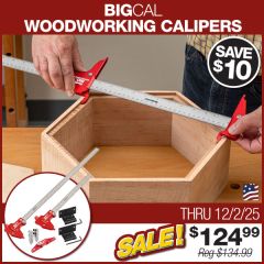 Using the 24-inch Big Cal to measure the inside dimensions of a rabbeted, hexagonal box made from curly maple.