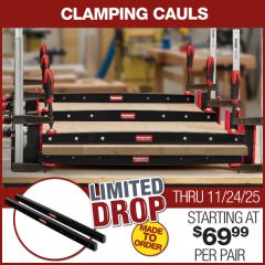 Three pair of Clamping Cauls aligning the faces of a panel glue-up.
