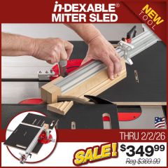 Cutting 45° miters using the in-DEXABLE Miter Sled.

