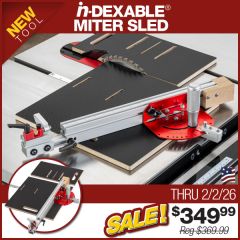 Cutting 45° miters using the in-DEXABLE Miter Sled.
