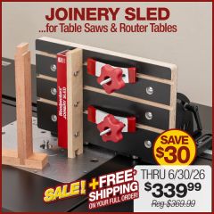 Joinery Sled on router table with sliding dovetail.

