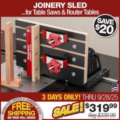 Joinery Sled on router table with sliding dovetail.
