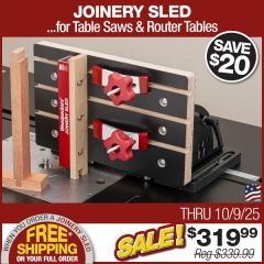 Joinery Sled on router table with sliding dovetail.
