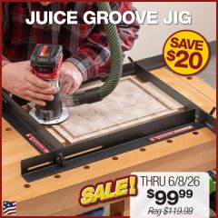 Routing a juice groove in a maple cutting board with Juice Groove Jig and palm router.