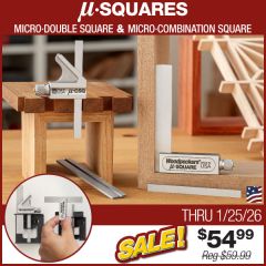 Micro-Combination Square and Micro-Double Square with 1/4" alternate blades. Finished projects in background.  
