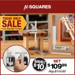 Micro-Combination Square and Micro-Double Square with 1/4" alternate blades. Finished projects in background.  
