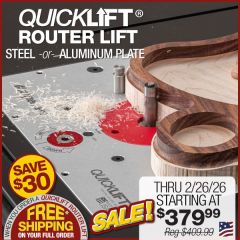 QuickLift HDS in router table with table insert wrench securing insert.