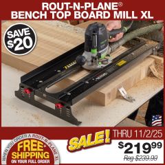 Rout-N-Plane Bench Top Board Mill in use with palm router surfacing an end grain cutting board.