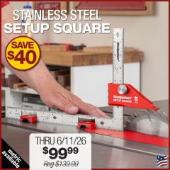 Setting height of table saw blade using Setup Square.
