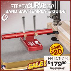 Model removing SteadyCurve 2.0 from band saw table with one lever.