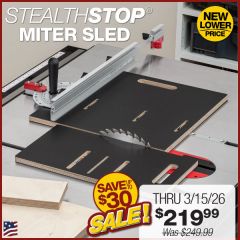 StealthStop Miter Sled with optional Drop Zone off-cut catch table
