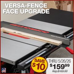 48" Versa-Fence attached to SawStop table saw fence. Maple board in process of being ripped along fence.