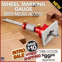 Wheel Marking Gauge with finished dovetail joints in background.
