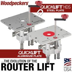 QuickLift HDS in router table with table insert wrench securing insert.
