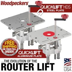 QuickLift HDS in router table with table insert wrench securing insert.
