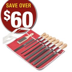 Simonds 9-Piece 10” American Pattern Black Maxi-Sharp General Purpose File Set in Red Cloth Tool Roll