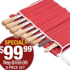 Simonds 9-Piece 10” American Pattern Black Maxi-Sharp General Purpose File Set in Red Cloth Tool Roll