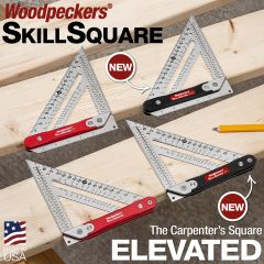 Four models of SkillSquare shown on 2x6 construction lumber with logo and name.
