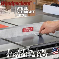 Steel Straight Edge on table saw. Model using feeler gauge to test for flatness.