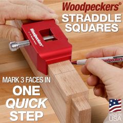 Large and small Straddle Squares shown on oak boards with reference marks on 3 sides.

