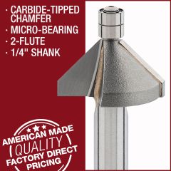 Carbide Tipped Micro-Bearing Chamfer Bit, 1/4" Shank