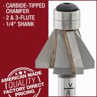 Carbide Tipped Double Bearing Chamfer Bit, 2-Flute, 1/4" Shank