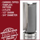 carbide tipped template pattern router bit 2 flue