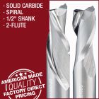 Solid Carbide Spiral Router Bits, 2-Flute, 1/2" Shank