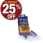 FISCH CHROME-VANADIUM STEEL BRAD-POINT BITS Side View of Drill Bits in Case