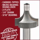 Micro-Bearing Round-Over Bit, 1/4" Shank