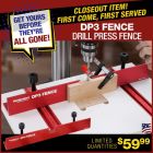 DP3 Fence on Drill Press Table with stock clamped to fence and operator drilling a mortise. 
