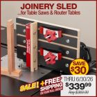 Joinery Sled on router table with sliding dovetail.